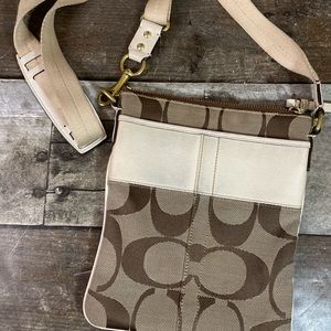 Coach Signature Fabric Cream & Brown Adjustable Crossbody
